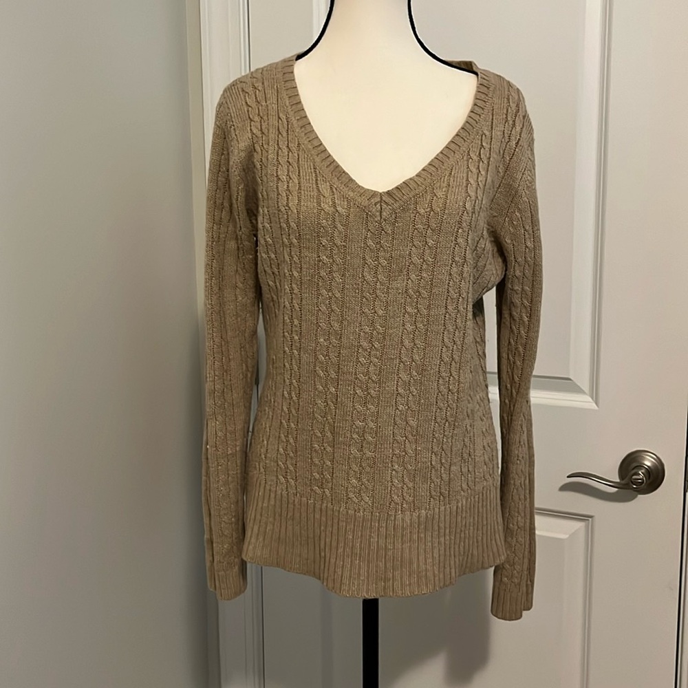 NorthCrest V-Neck Cable Knit Sweater